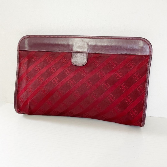 Balenciaga burgundy red butterfly BB logo monogram vintage clutch bag - Picture 2 of 11